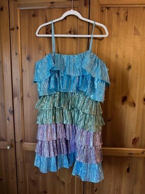 ASOS Ruffle Layered Party Dress - Blue, Green, Purple